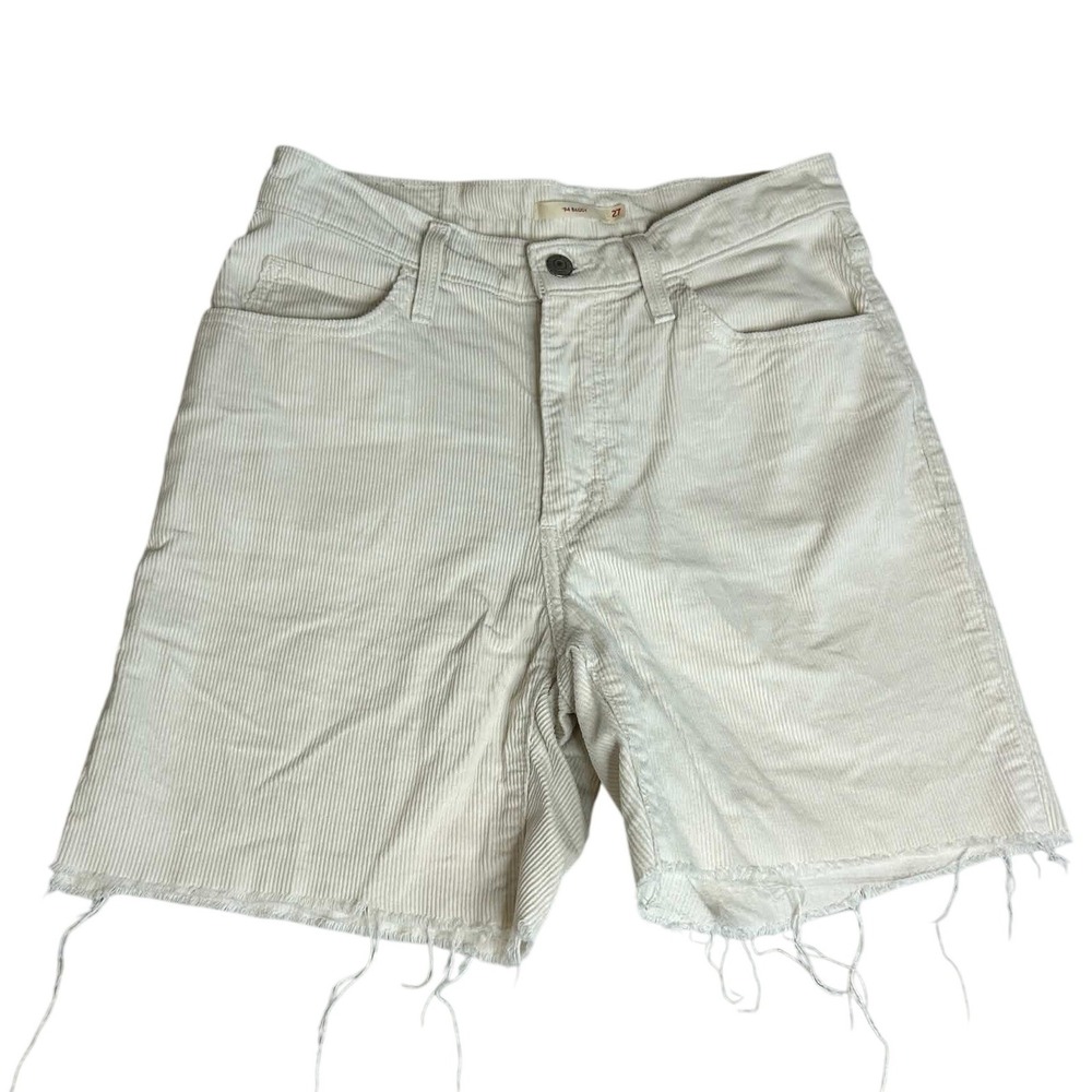 Levis 94 Baggy Corduroy Shorts Cream Off White Raw Hem Size 27